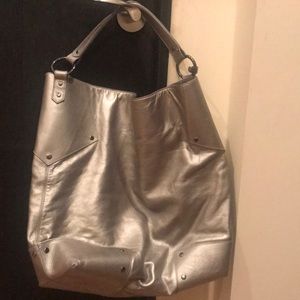 Silver leather tote